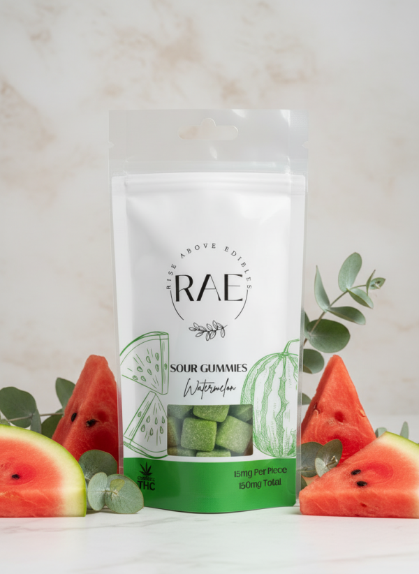 RAE Sour Gummies – Watermelon (150mg – 10 x 15mg) - Rise Above Edibles