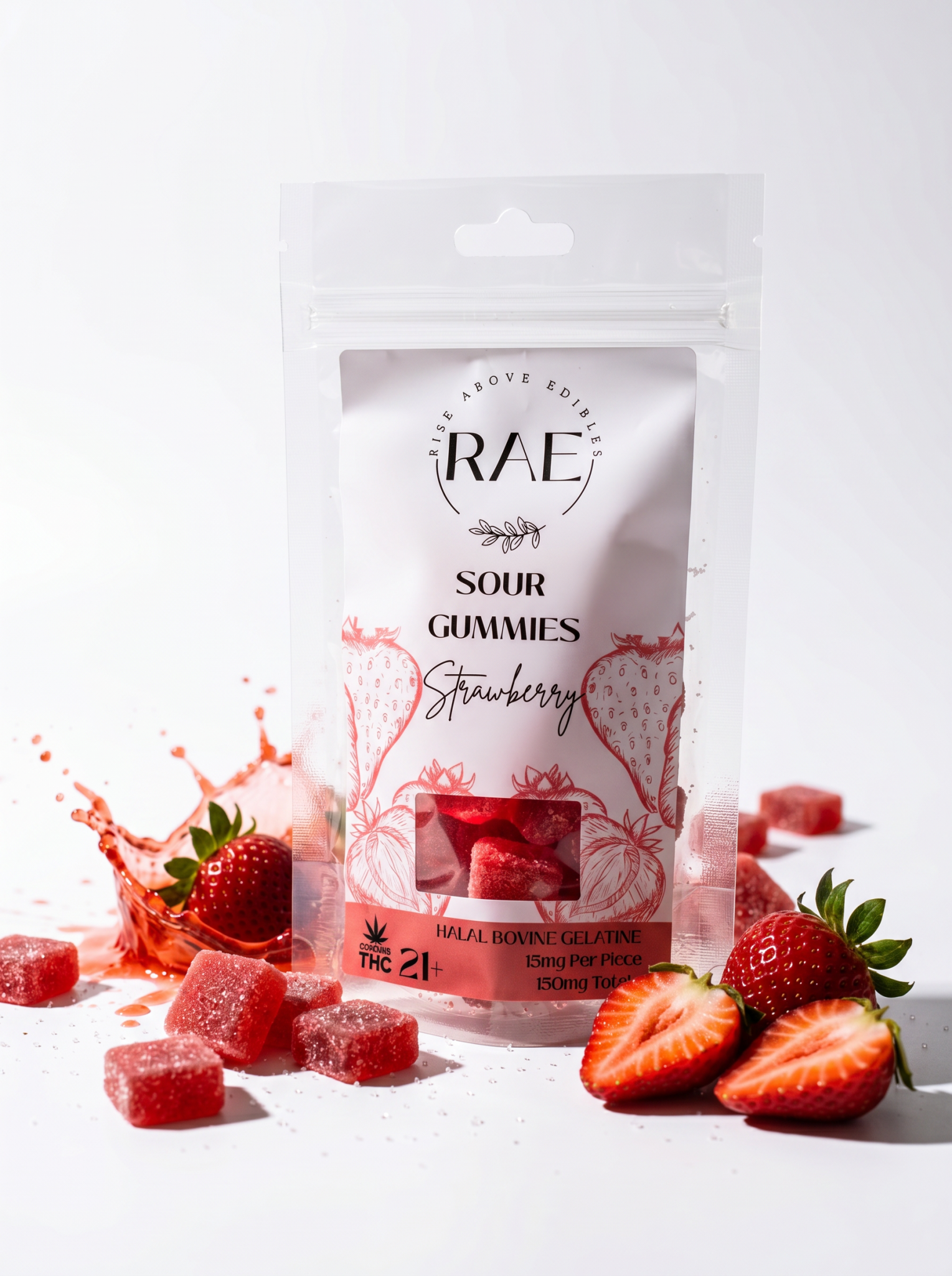 rae sour gummies – strawberry (150mg – 10 x 15mg)
