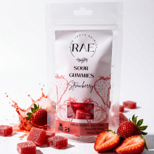 rae sour gummies – strawberry (150mg – 10 x 15mg)